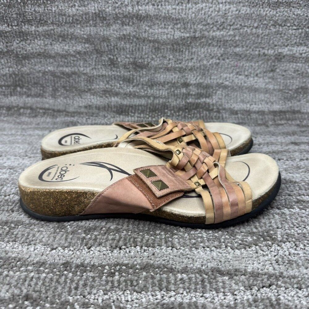 Abeo Shoes Sz 9 Tan Brown Leather Sandals Bio System Studded Adjustable